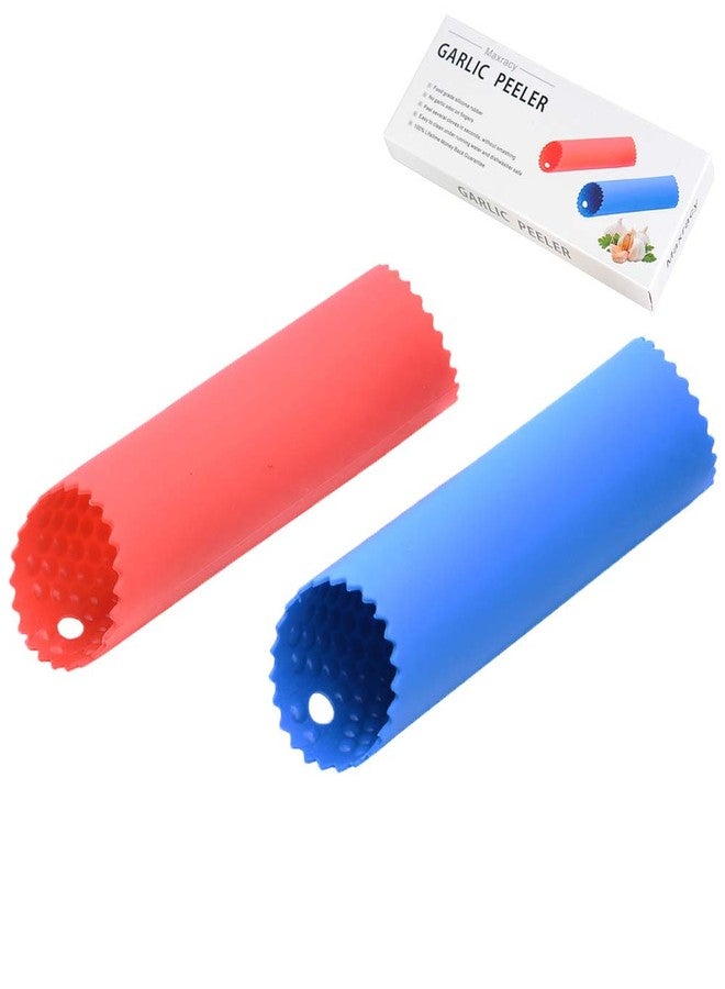 Maxracy 2 Set Peeler Silicone Easy Roll Tube Useful Garlic Odorfree Kitchen Tool (Red,Blue) - Image 1